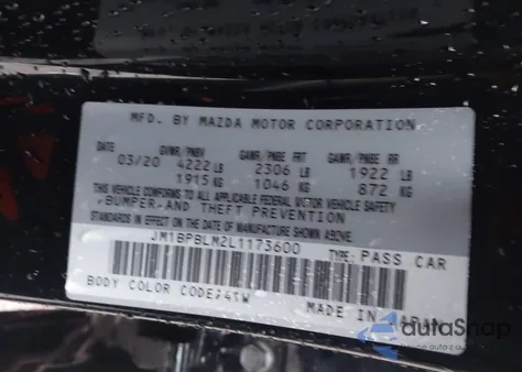 2020 Mazda Mazda3 из США, поврежденный, VIN JM1BPBLM2L1173600